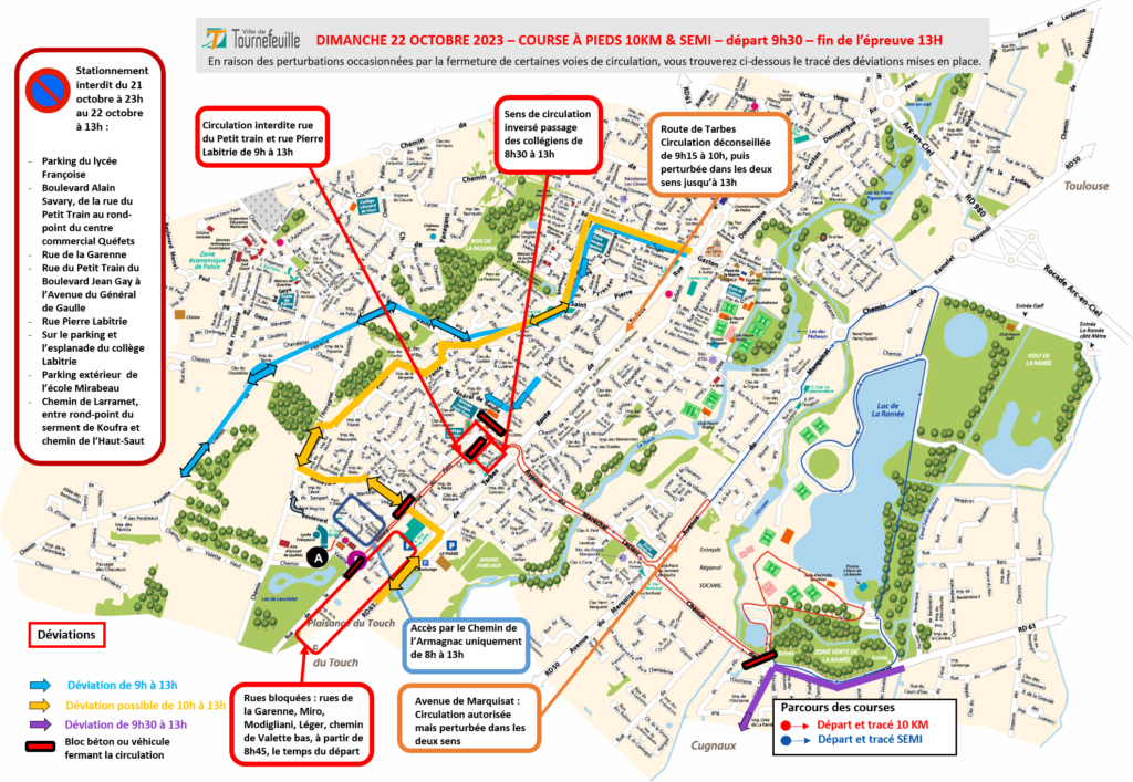 Plan de circulation - 10km et Semi-Marathon de Tournefeuille 2023